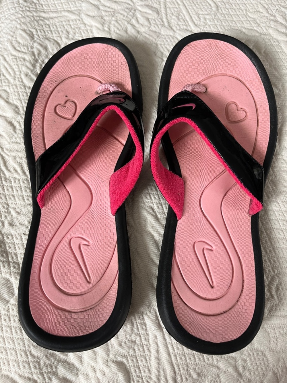 Nike Black & Pink Girls' Thong Sandals Y5 W7